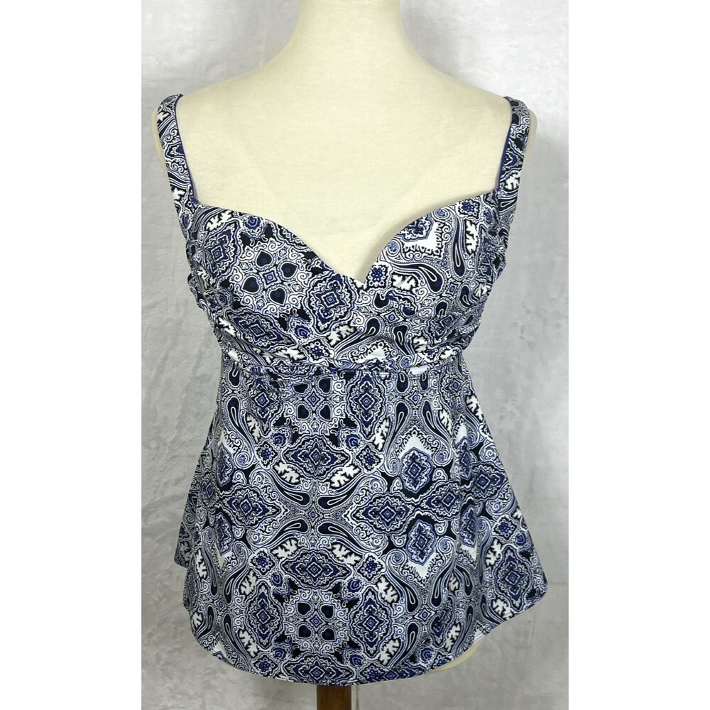 Soma Blue and White Patterned Swim Top